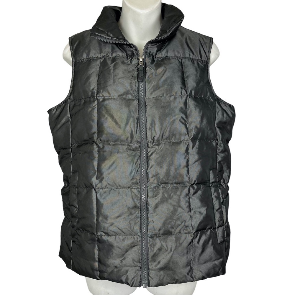 LAND'S END Silver Pewter Puffer Quilted Full Zip DOWN Fill Jacket Vest sz S 6-8